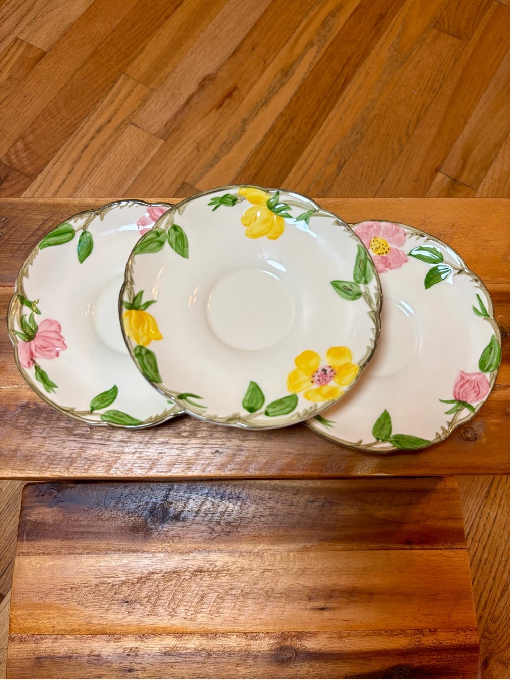 Set of 3 Franciscan saucers Yellow Meadow Rose and Desert Rose mid century plate